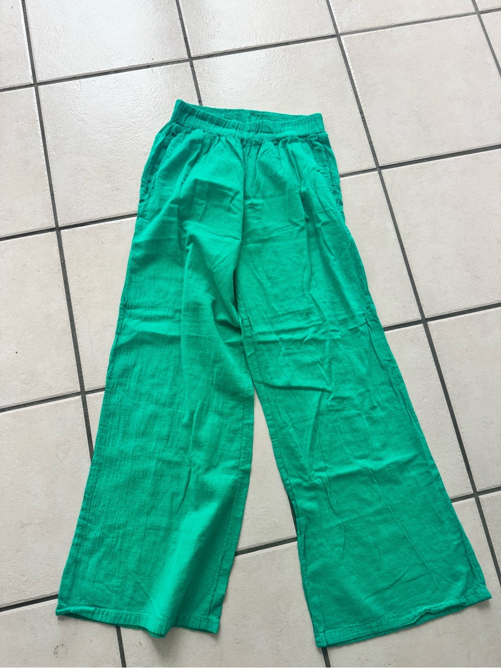 Elastic-Waist Wide Leg Pants - Green
